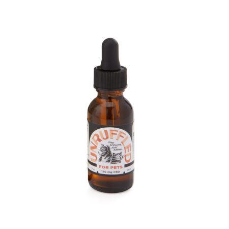 Image of the award winning Unruffled CBD oil bottle specifically designed for pets.