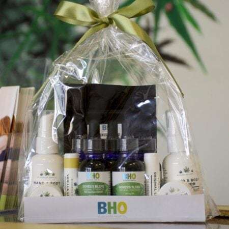 Bluegrass Hemp Oil's CBD Gift Set with a variety of full-spectrum CBD products presented in a basket.