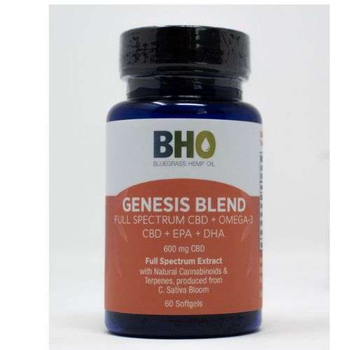 A bottle of Genesis Blend Full spectrum CBD and Omega 3