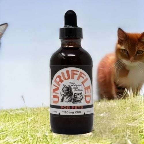 Unruffled CBD for pets with cat in the background