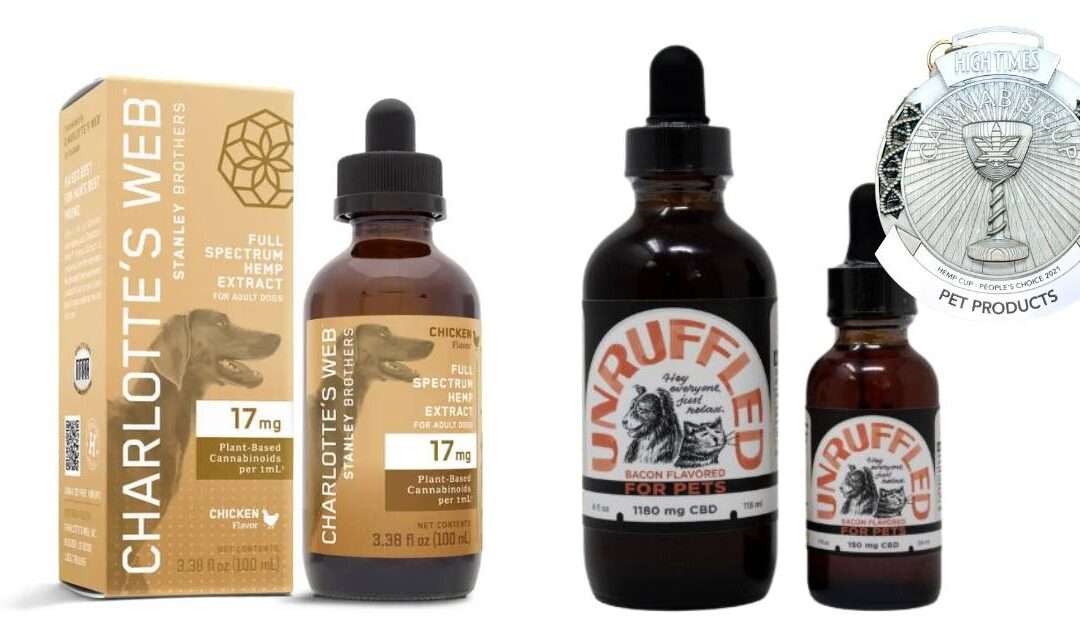Infographic comparing Charlotte's Web Dog CBD Oil and Bluegrass Hemp Unruffled CBD Oil for Pets.