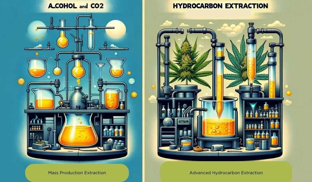 Comparison of CBD Extraction Methods: Traditional Alcohol and CO2 vs. Advanced Hydrocarbon Extraction.