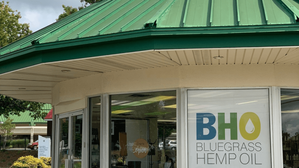Bluegrass Hemp Oil CBD shop front with a welcoming entrance, showcasing its status as the first and best CBD shop in the United States.