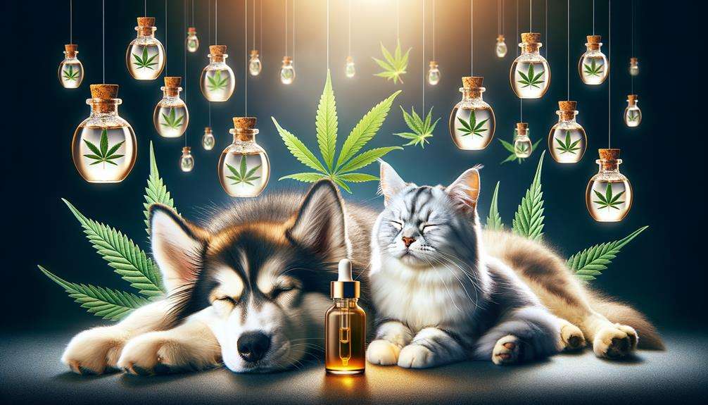 German Shepherd and cat lying together with a bottle of Unruffled Full Spectrum CBD oil for pets between them