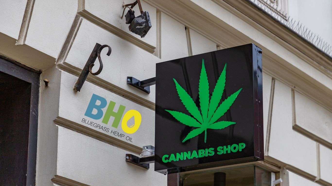 A cannabidiol shop with a variety of CBD products on display.